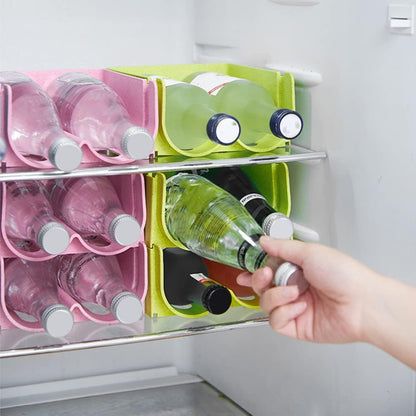 Hemoton 3pcs Refrigerator Bottle Storage Rack, Stackable Plastic Wine and Water Bottle Organizer for Pantry, Pink