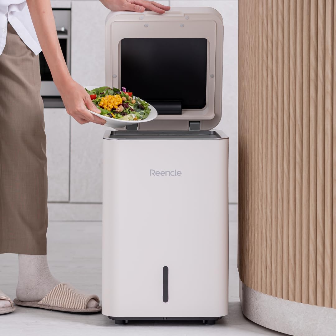 Reencle Gravity Electric Composter - 22L Kitchen Composter– Decomposes 3.3 lbs Daily, Odorless & Quiet Indoor Composting, Rapid Decomposition with All-New Compost Starter 2.0 + Booster Pack (Beige)