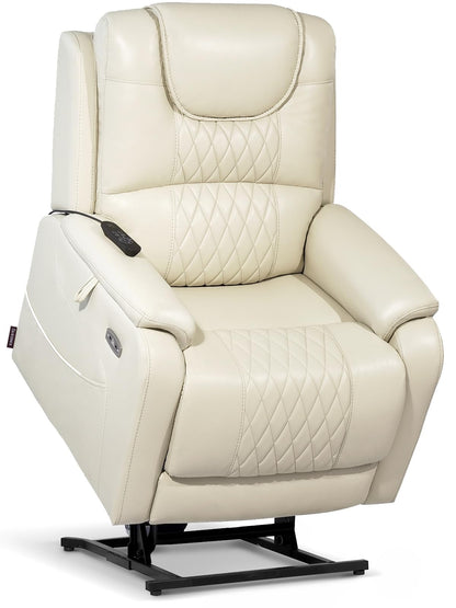 EONIX Triple Motor Lay Flat Power Lift Recliner Chair for Elderly with Massage, 400lbs Electirc Lift Chair for Living Room, Independent Adjustable Backrest Headrest, Extended Footrest, Cream White