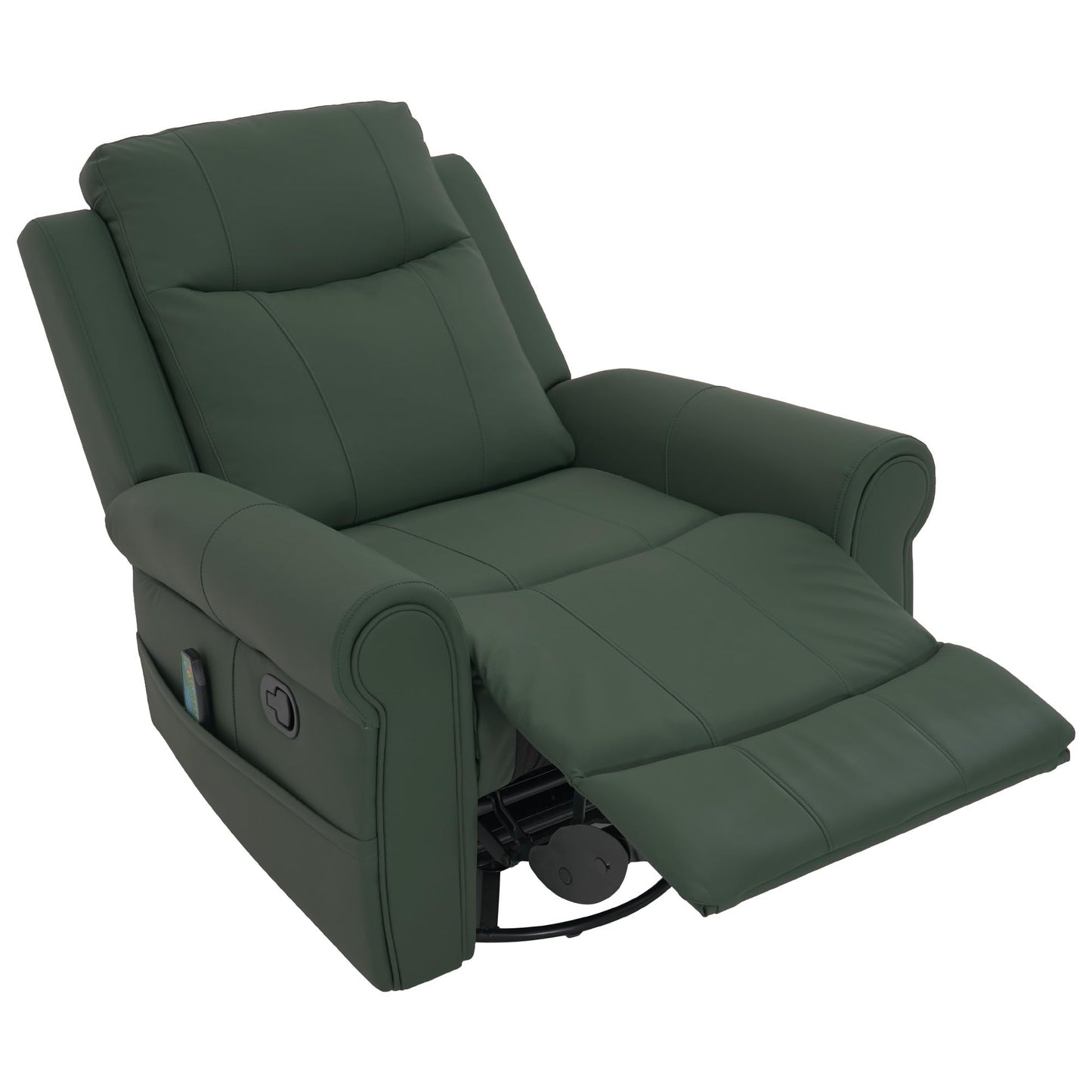 Christopher Knight Home Hayezi 270° Swivel Rocker Recliner, Massage and Heating Chair, PU Leather Living Room Manual Recliner with Dual Reclining Positions & Side Pocket, for Nursery Bedroom, Green