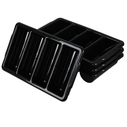 Loiycg 4 Compartment Cutlery Bin, Set of 4 Restaurant Silverware Tray Plastic, Black