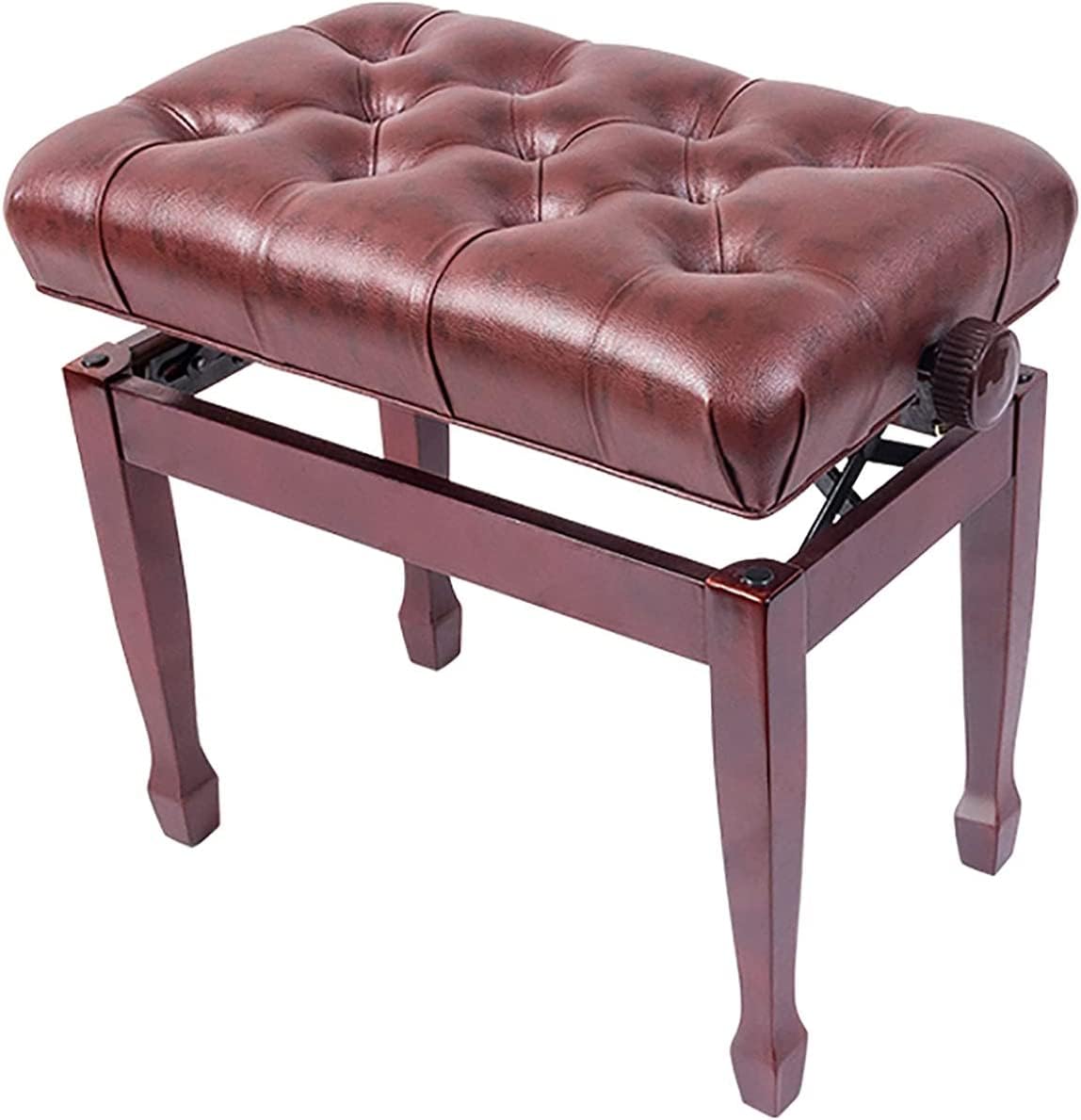 KUYBTU Piano Stool Piano Bench Dressing Table Stool Soft Genuine Leather Piano Stool Adjustable Music Piano Bench, with Solid Hard Wood Construction, 55 X 34 X 47-57Cm, Mahogany