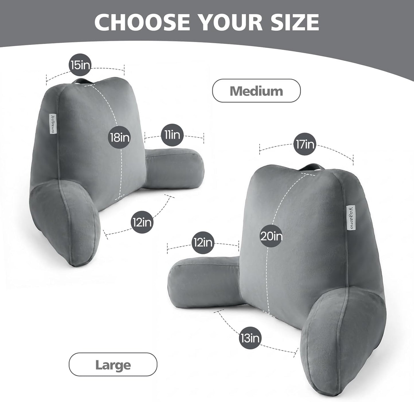 Yagamo Reading Pillow with Adjustable Memory Foam,Adult Backrest with Arms, Back Pillow for Sitting in Bed