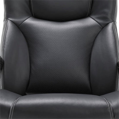 Pemberly Row Faux Leather Modern Swivel Executive Office Desk Chair, Height Adjustable Upholstered Rolling Chair for Meeting Room, Comfortable Computer Chair for Home Office and Study Room, Black