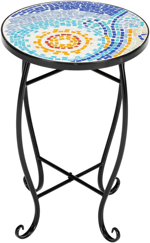 2) Vasitelan Outdoor Patio Side Table Outdoor Accent Table Bistro Coffee End Small Porch Table Indoor Round Glass