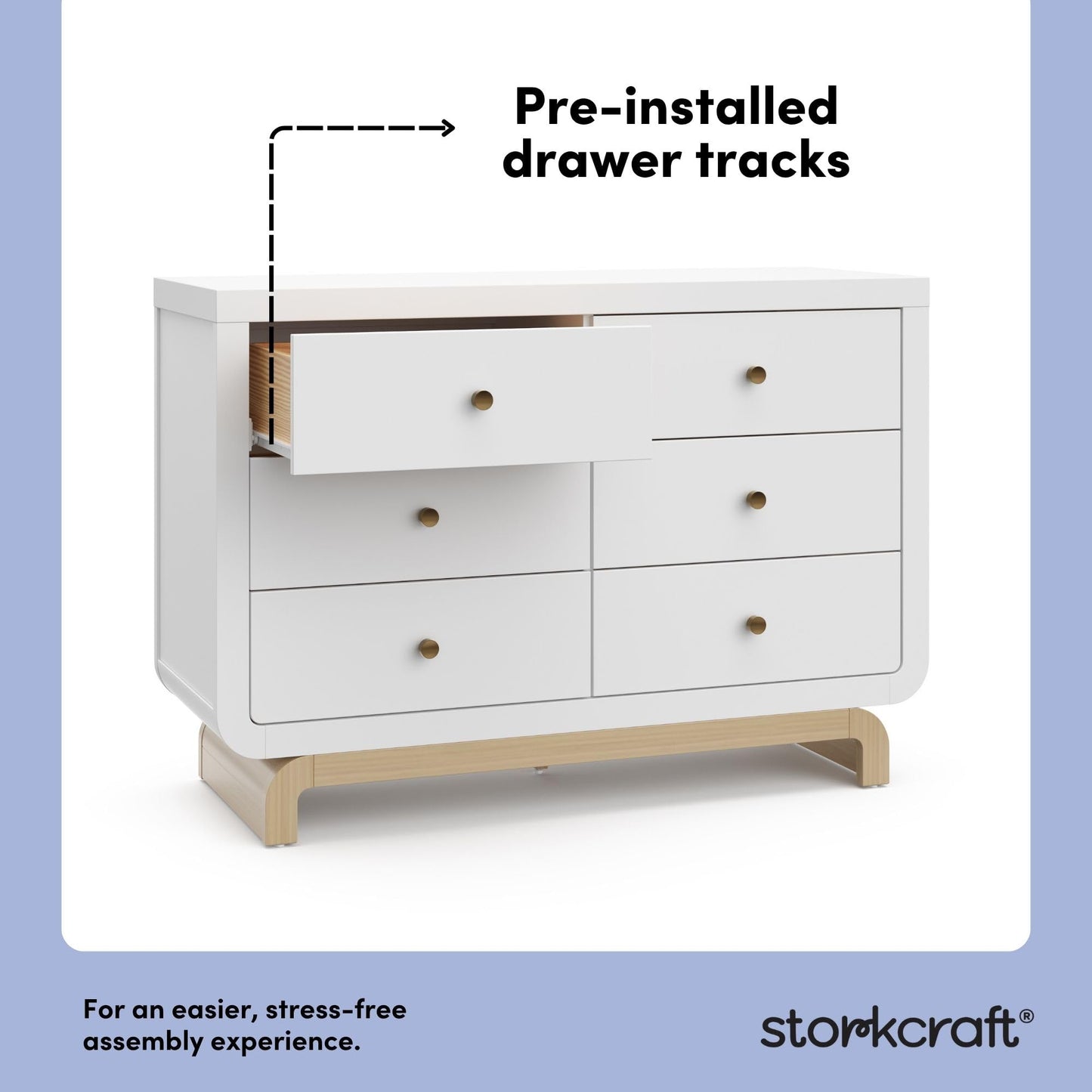 Storkcraft Santorini 6 Drawer Double Dresser (White with Driftwood) - GREENGUARD Gold Certified, Interlocking Drawer System, Dresser Drawer Organizer for Kids Bedroom
