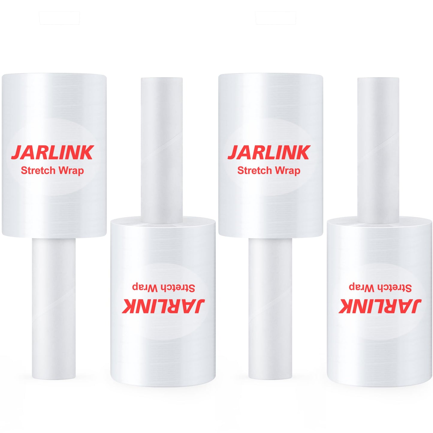JARLINK 4 Pack Stretch Film, 5" 1000ft Mini Industrial Strength up to 500% Stretch Shrink Wrap with Handles, Thick Durable Self-Adhering Plastic Wrap for Pallet Wrap, Moving, Packing, 60 Gauge
