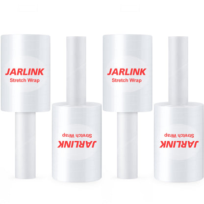 JARLINK 4 Pack Stretch Film, 5" 1000ft Mini Industrial Strength up to 500% Stretch Shrink Wrap with Handles, Thick Durable Self-Adhering Plastic Wrap for Pallet Wrap, Moving, Packing, 60 Gauge