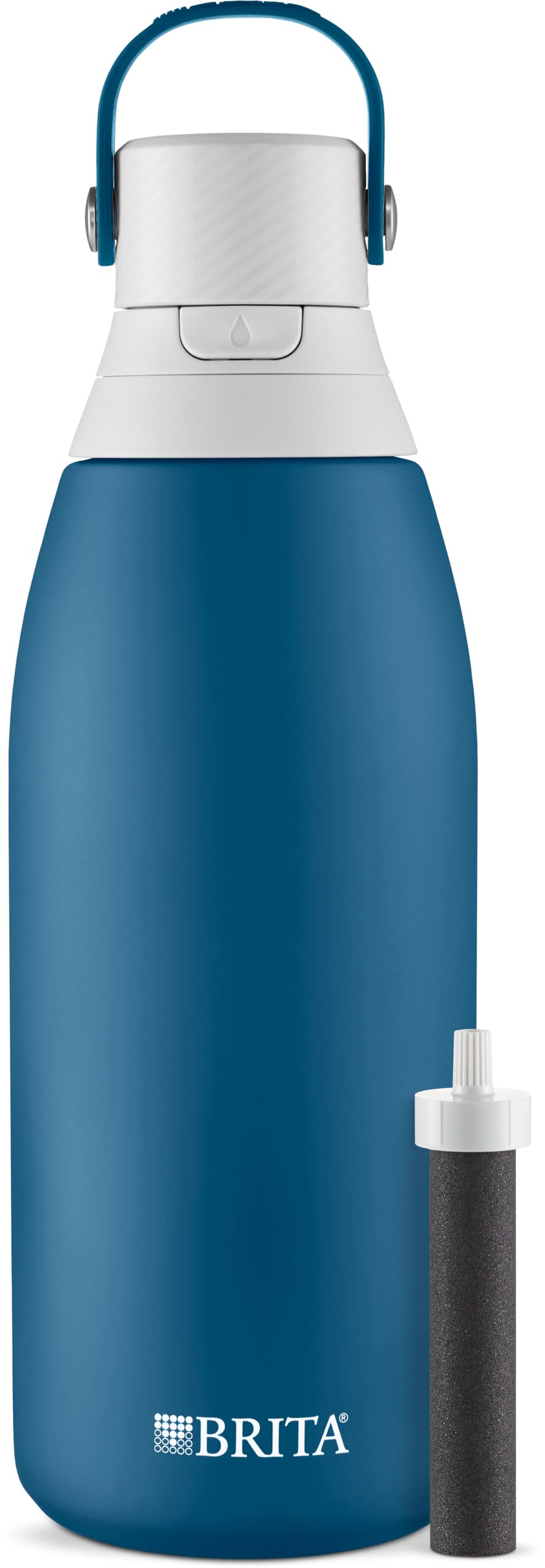 Brita Stainless Steel Premium Filtering Water Bottle, BPA-Free, Reusable, Insulated, Replaces 300 Plastic Water Bottles, Filter Lasts 2 Months or 40 Gallons, Includes 1 Filter, Marina - 32 oz