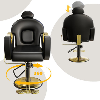 BouPower Barber Salon Chair, Reclining Salon Chair for Hair Stylist with Heavy Duty Hydraulic Pump, 330 LBS Capacity, Height Adjustable & 360° Swivel Styling Chair for Barbershop, Spa, Tattoo, Beauty