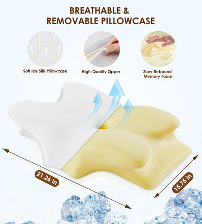 Cervical Pillow for Neck and Shoulder, Ergonomic Contour Memory Foam Pillows for Sleeping, Cooling Neck Support Pillow for Back Stomach Side Sleeper Dark Grey