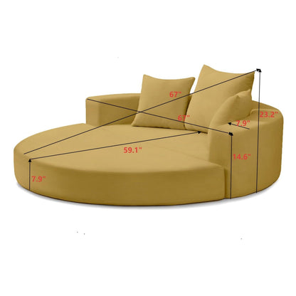 UOCFYK Folding Sofa Bed, Corduroy Circular Boneless Couch, No Assembly Convertible Sleeper Sofa with 3 Pillow, Comfy Futon Sofa Bed for Apartment, Office, Bedroom, Living Room, Yellow