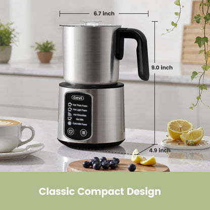 Gevi Milk Frother,5 in 1 Stainless Steel Professional Milk Steamer，Easy to Clean Hot Chocolate Maker,for Hot and Cold Milk Frother for Latte,Macchiato,Cappuccino and Hot Chocolate