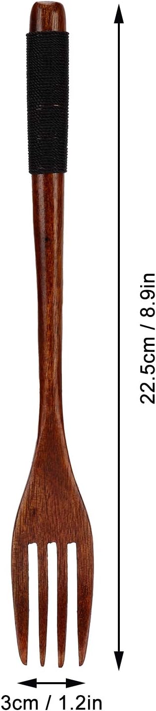 Wooden Spoon Fork, Long Handle Fork for Japanese Dinnerware, Camping Outdoor Kitchen Cooking