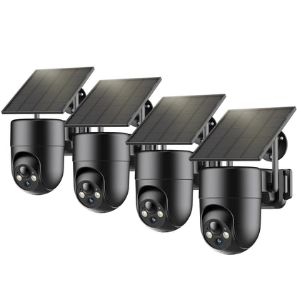 ELYSOO Solar Security Camera Wireless Outdoor, 2K Color Night Vision, 360°View Outdoor Camera Wireless, Instant Alerts, Remote, 2.4GHz Wi-Fi, 4pack