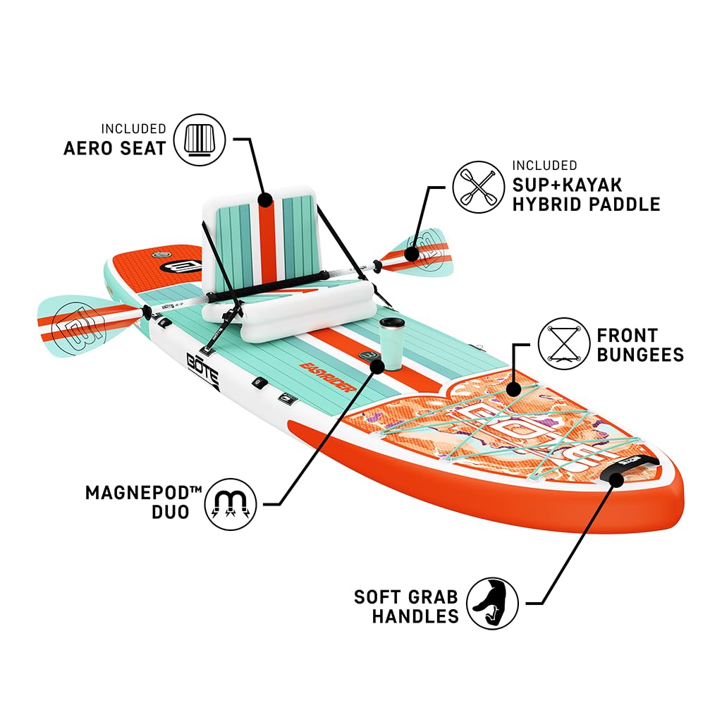 BOTE EasyRider Aero Inflatable Stand Up Paddle Board MAGNEPod Blow Up Hybrid iSUP Convertible Seat Included Adults Kids Family Friendly Multiple Sizes