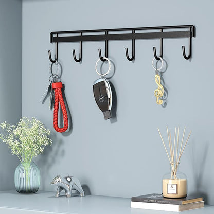 2Pcs Kitchen Utility Hooks - Wall Mount Utensil Rack with 6 Hooks, Space Saving Kitchen Holder (Black)