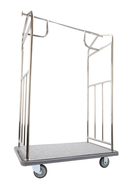 Wholesale Hotel Products Brushed Stainless Steel Luggage Cart – 800lb Capacity – Bellman Cart w/ 5” Rubber Wheels, for Hotel, Resorts, Condos, Commercial Use (Value Valet Series)