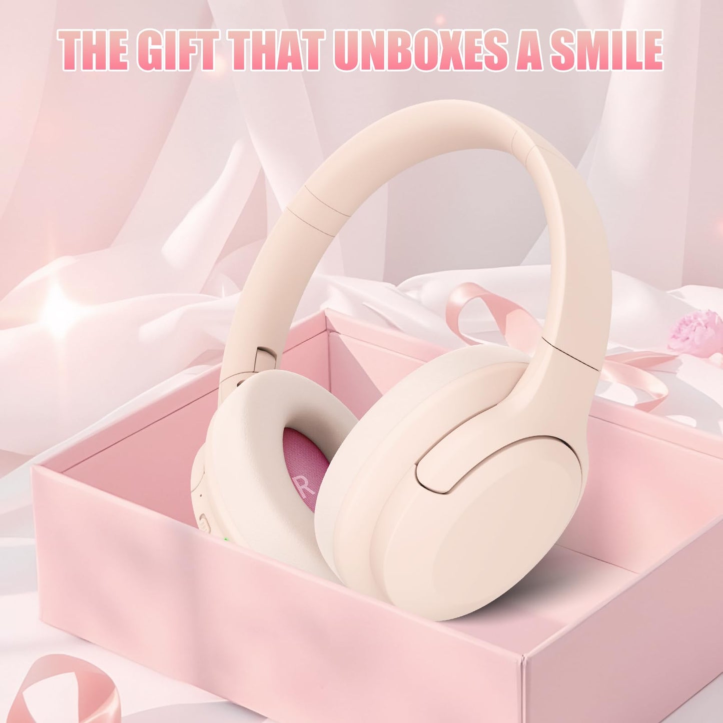 TANKASE Active Noise Cancelling Headphones, Wireless Over Ear Bluetooth Headphones,100H Play Time Bluetooth Headphone with Microphone,Lightweight and Foldable Comfortable Deep Bass for Work/Gym Pink