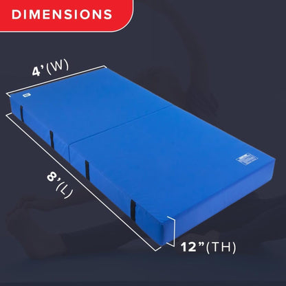 We Sell Mats 12 Inch Thick BiFolding Gymnastics Crash Landing Mat Pad, Safety for Tumbling, Back Handspring Training and Cheerleading, 4 ft x 8 ft, Blue