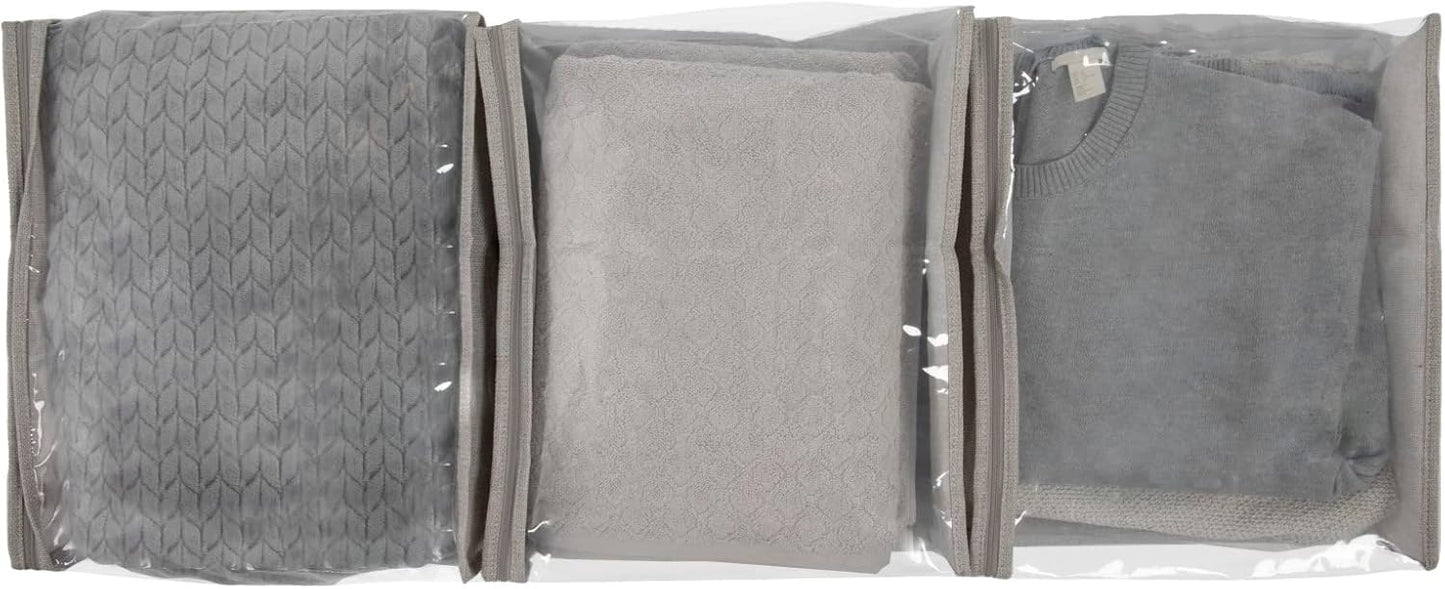 Household Essentials Under Bed Sweater Storage Bags, Zippered with Clear Vision Panel, Set of 3, Silver/Gray