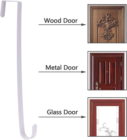 Sattiyrch 15" Wreath Hanger for Front Door - Sturdy Steel Over The Door Hook (White)