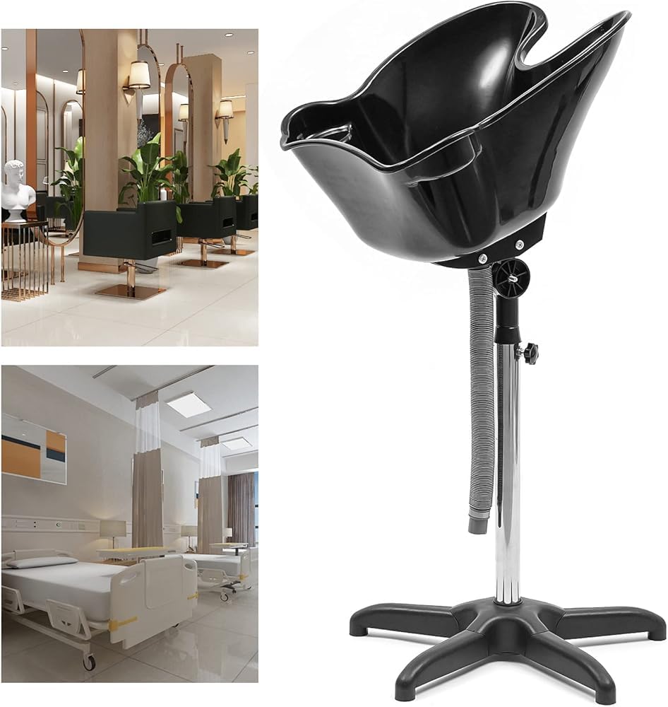Mobile Shampoo Basin Sink Stand Portable Large Salon Hair Hairdressing Back Wash Shampoo Bowl Deep Basin Hair Washing Sink with Height Adjustable