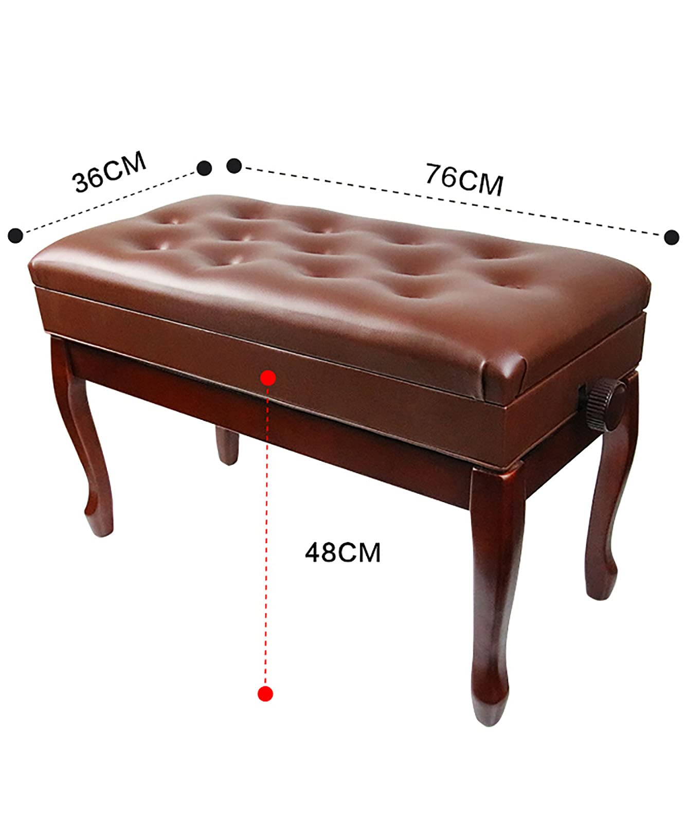 EliteBloom Piano Bench with Genuine Leather Cushion and Elegant Horseshoe Stool Legs Keyboard Bench Piano Stool, 10Cm Height Adjustable, 76 X 36 X 48-58Cm,