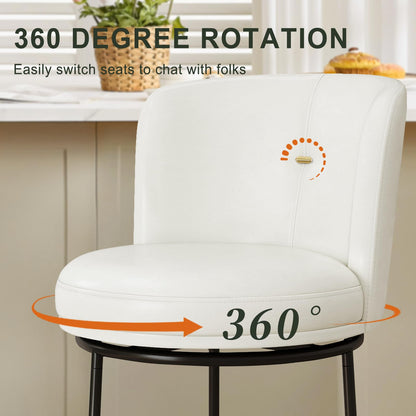 SAECKBERG Swivel Counter Height Bar Stools Set of 4, 26" H Modern Bar Stools for Kitchen Island Counter, Upholstered Barstools with Backs, Counter Height Chairs （White, Faux Leather）