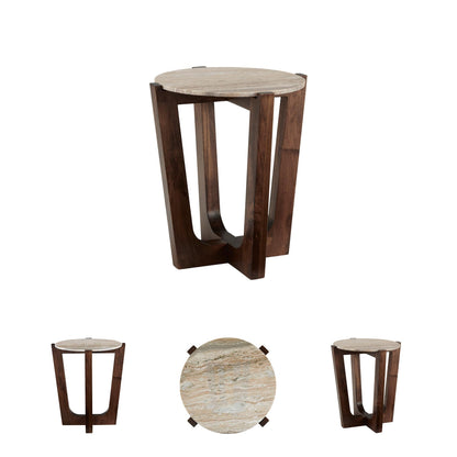 Signature Design by Ashley Tanidore Casual Marble Tabletop End Table with Cross Legs, Light Brown & Dark Brown