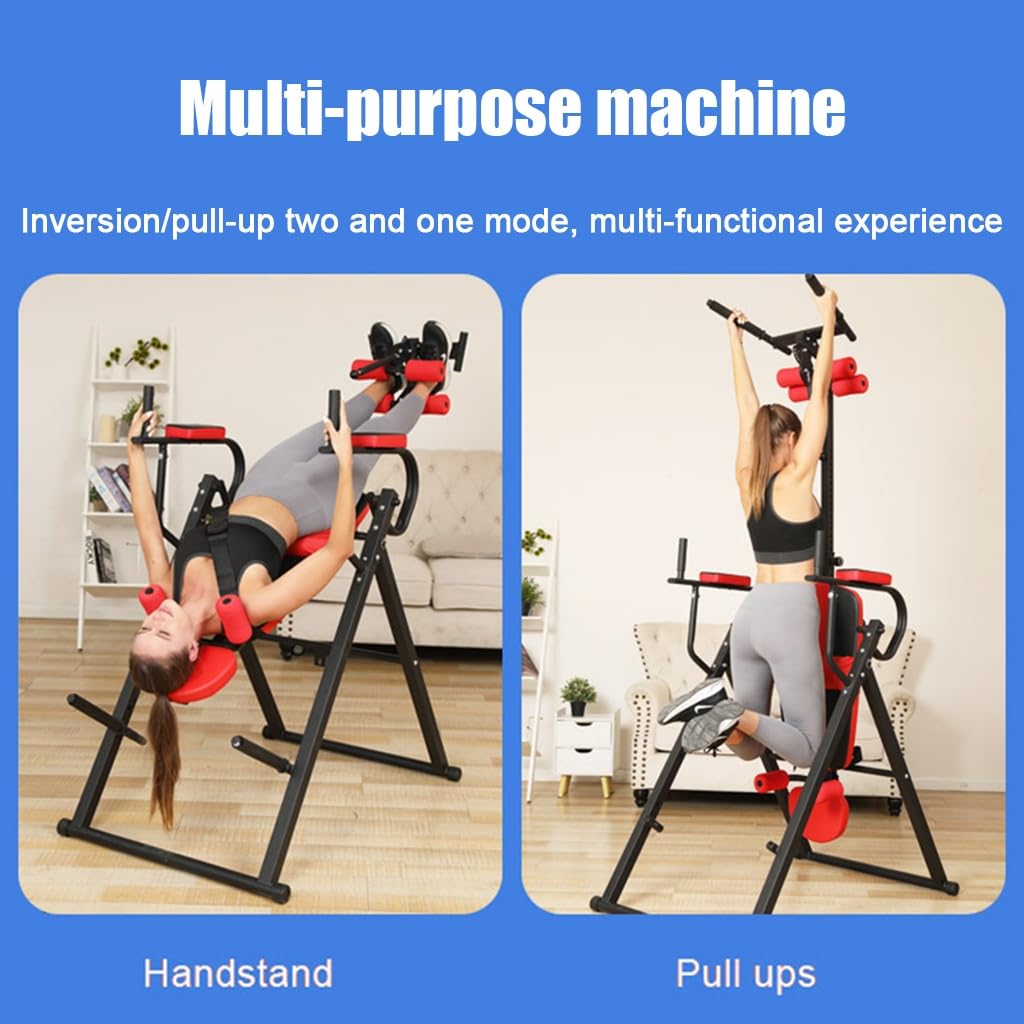 RIEJIN Gravity Heavy Duty Inversion Table with Headrest & Adjustable Protective Belt Back Stretcher Machine for Pain Relief Therapy(Color:Blue)