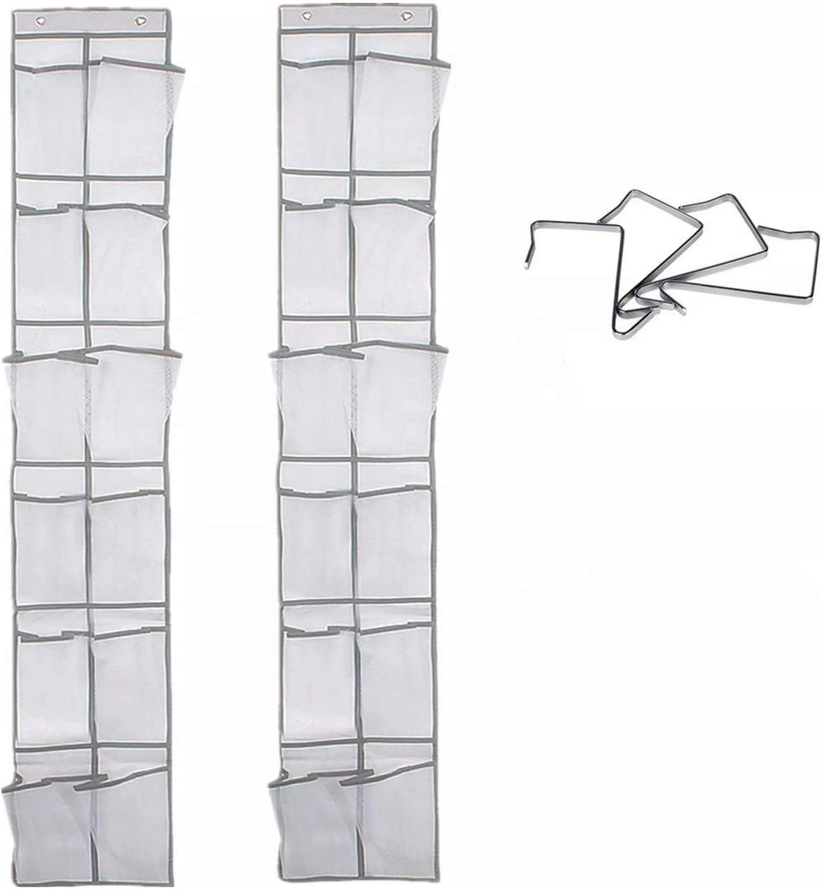 Over The Door Shoe Organizer | Hanging Shoe Hanger with 12 Large Clear Mesh Pockets for Narrow Closet Door, 2 Pack