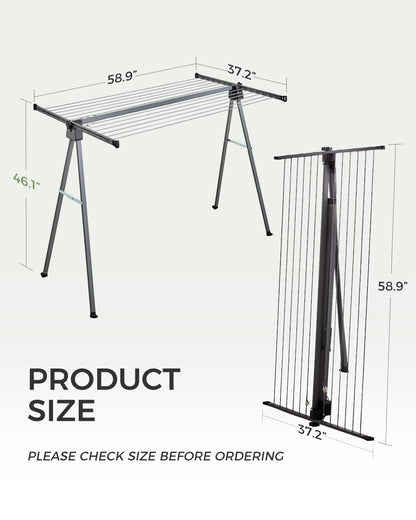 CROS Compact Outdoor Clothesline Drying Rack, 46ft Freestanding Laundry Rack with Ground Stakes for Stability, Foldable Space Saving Clothes Dryer for Yard Patio Garden, Easy Access Design