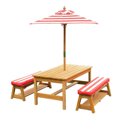 LLZJDDPLY Kids Picnic Tables, Wooden Kids Picnic Tables for Outdoors with Removable Umbrella & Cushions, Toddler Picnic Table, for Backyard Lawn Patio(Red)