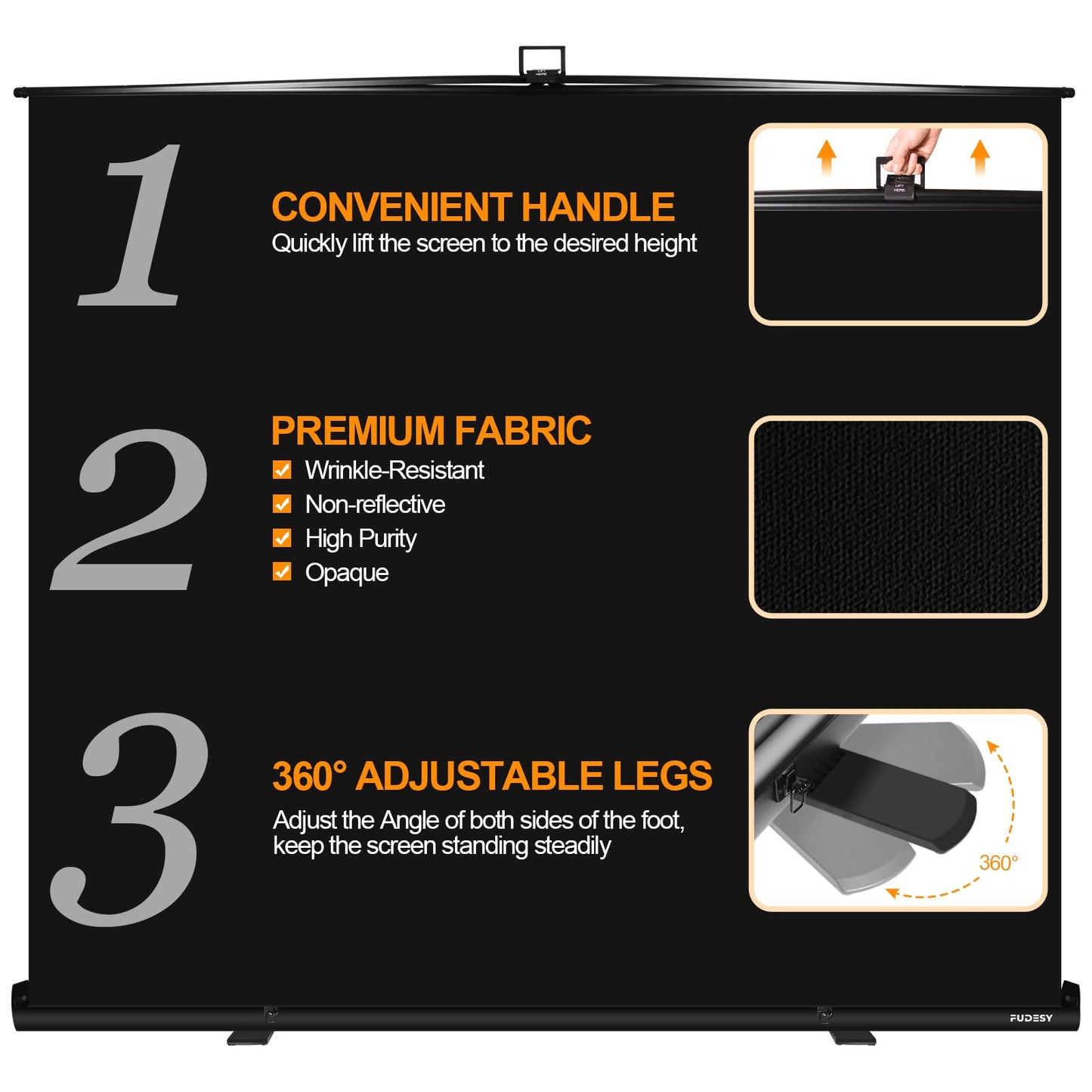 FUDESY 78.7 x 90in Large Collapsible Black Backdrop Screen Portable Retractable Panel Wrinkle-Resistant Pop Up Photo Background with Stand for Streaming, Video Conference, Photographic Studio