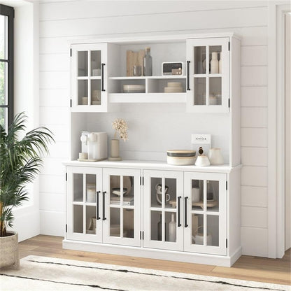 Bush Home Westbrook 60W Sideboard Buffet Cabinet with Hutch in White Ash, Storage Credenza for Dining Room or Kitchen Area