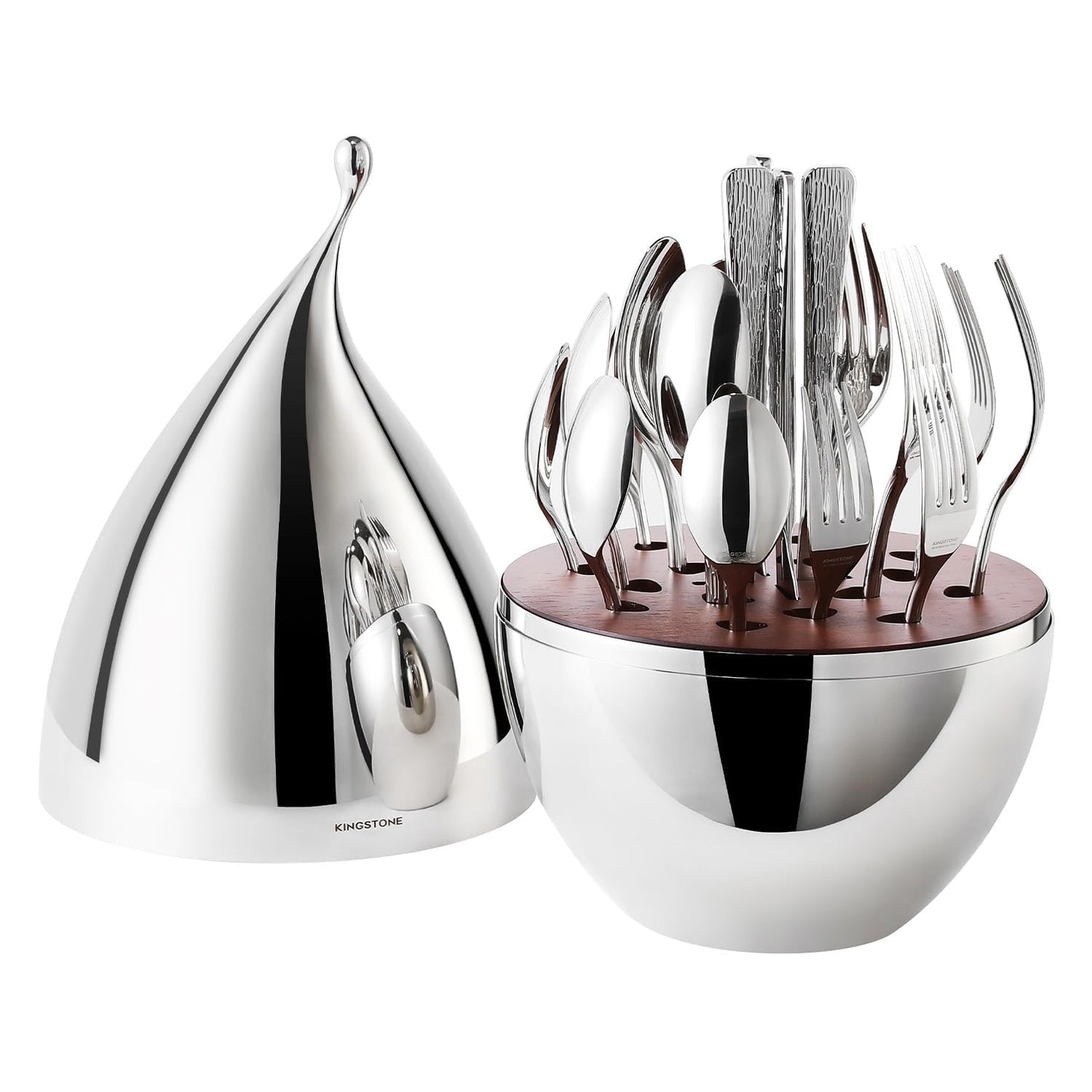 KINGSTONE Silverware Set with Waterdrop Storage Organizer, 20-Piece Flatware Cutlery Set in Gift Box, Forged Premium Stainless Steel Mirror Polished, Service for 4, Ideal for Kitchen, Party, Gift