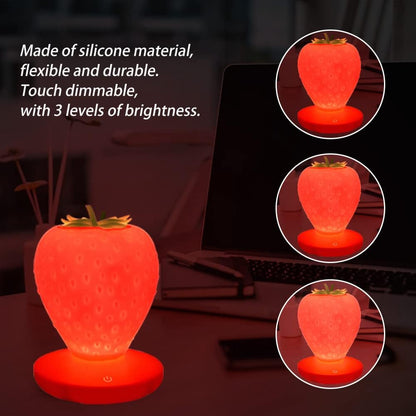 Cute Silicone Strawberry Night Light, LED Color Changing Lamp, 3 Modes Touch, Bedside for Birthday, Christmas