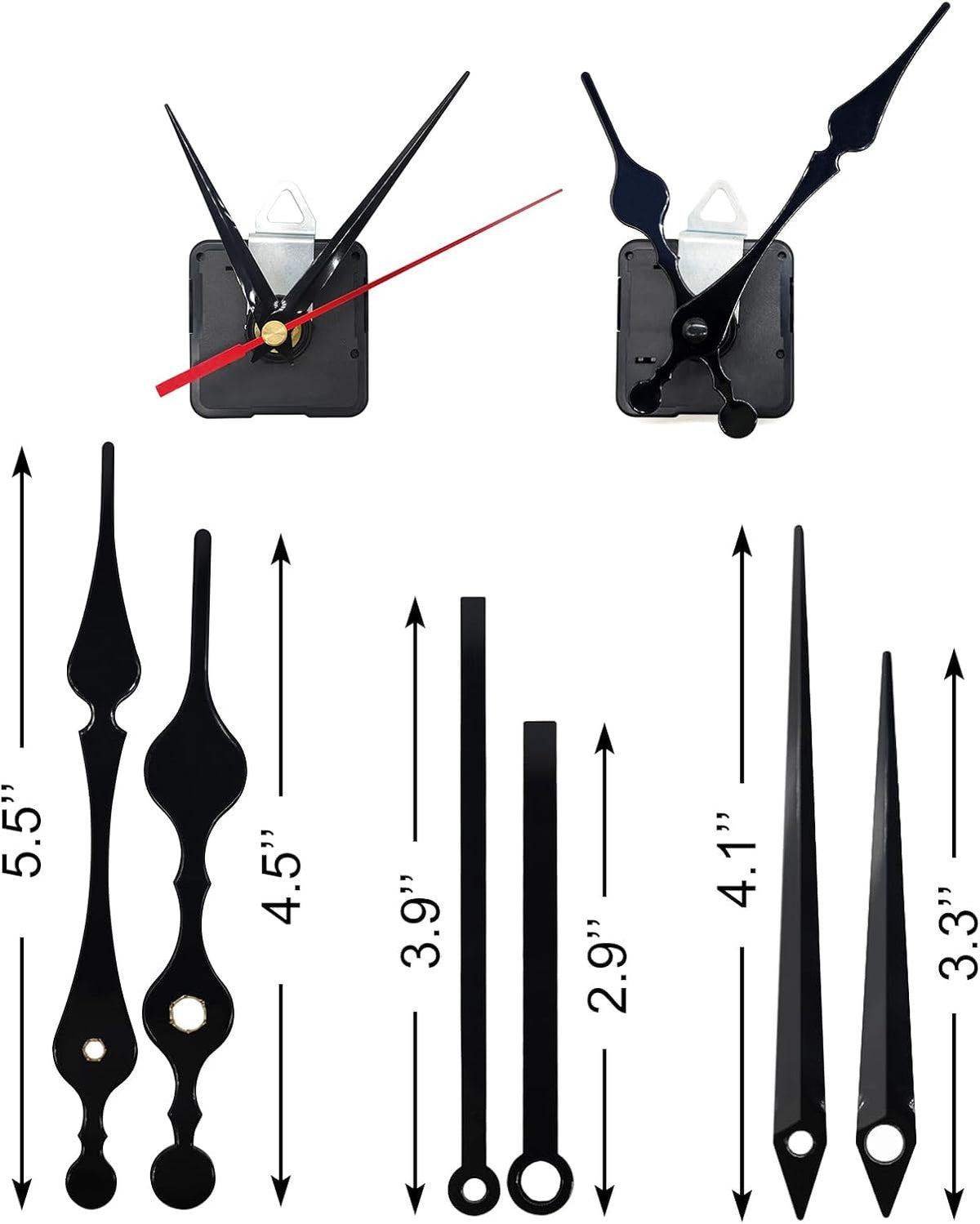 2pcs Silent Quartz Clock Movement, Long and Short Shaft with 5 Sets Hands for DIY Wall Clock