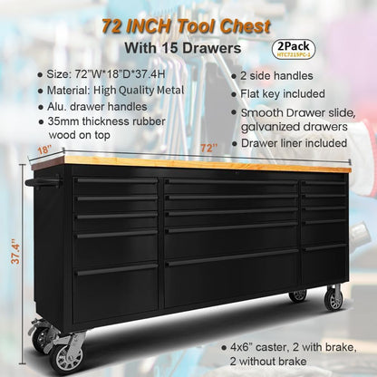 AnorTrek 72 inch Tool Chest with 15 Drawers for Garage, Workbench and Repair Store, Tool Cabinet -Black (72 inch Tool Chest- Black)