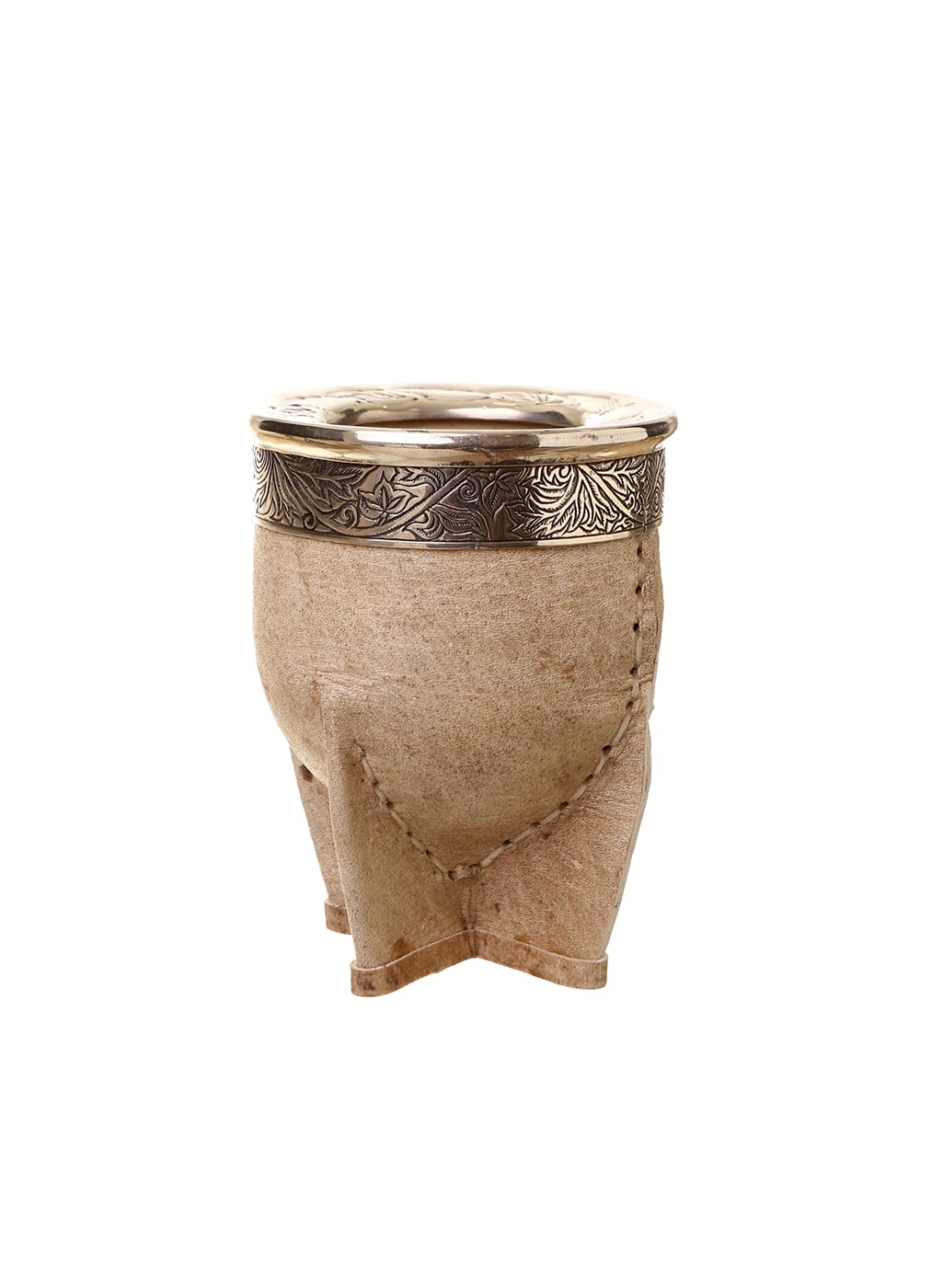 Generic Gourd Imperial Mate Cup, Raw Leather Mate with Smooth Ferrule «Perico», Short, Brown