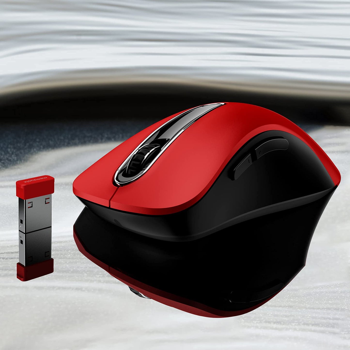 memzuoix 2.4G Wireless Mouse, 1400 DPI Mobile Optical Cordless Mouse with USB Receiver, Portable Computer Mice for Laptop, PC, Desktop, MacBook, 5 Buttons, Red