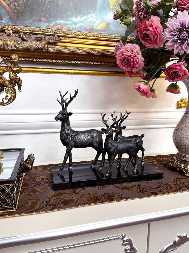 interoknack Luxury Bronze Deer Figurine with Marble Base – Decorative Sculpture for Living Room, Villa Entryway, Office Bookshelf