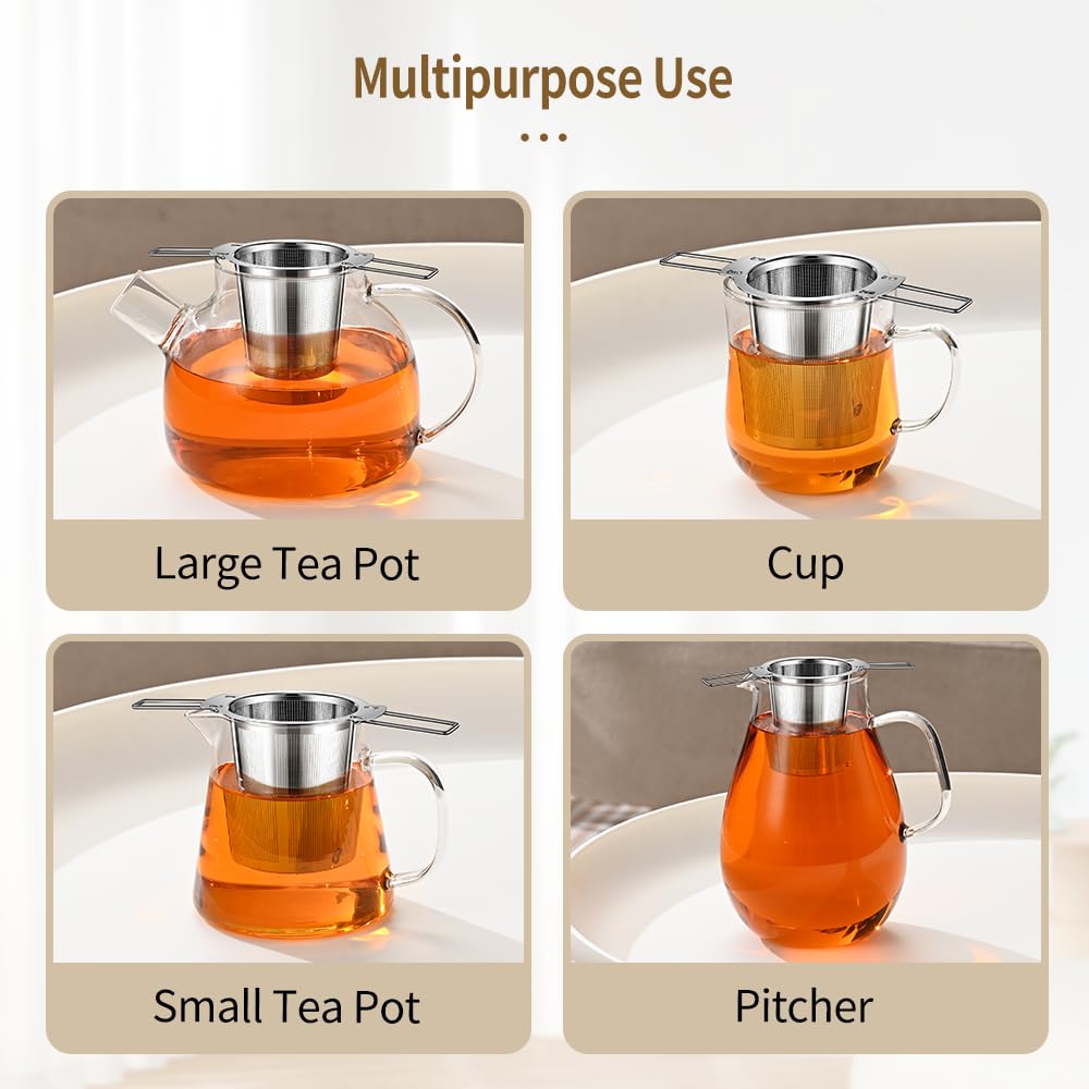 2Pack Long-Handled Tea Strainer, BOMANSI BOMS Stainless Steel Tea Infuser Basket Sitting in Mugs, Tea Infusers for Loose Tea, Fine Mesh Tea Diffuser Tea Strainers Filters, Tea Steeper for Leaf