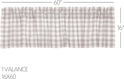 VHC Brands Annie Buffalo Check Farmhouse Kitchen Window Curtains, Lined Valance, 16x60, White & Grey