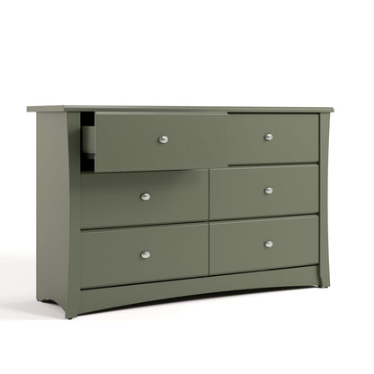 Storkcraft Crescent 6-Drawer Dresser (Olive) – GREENGUARD Gold Certified, Green Dresser for Bedroom, Kids & Nursery Storage Chest, Safety Interlocking Drawers, Pre-Installed Tracks, Kids Chest