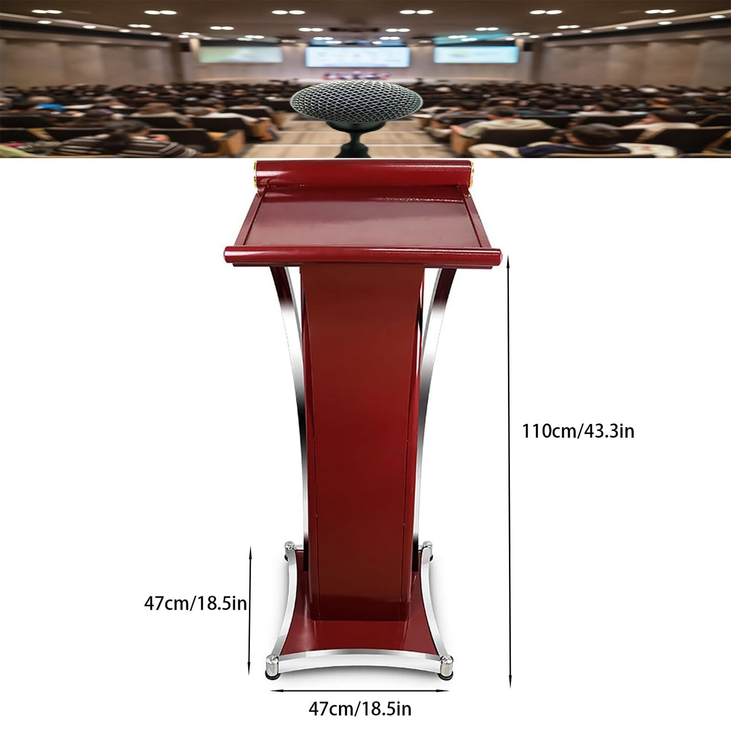 Curved Metal Podium, Brown Stand up Church Pulpit, Stainless Steel Conference Lectern for Office Stage Studio