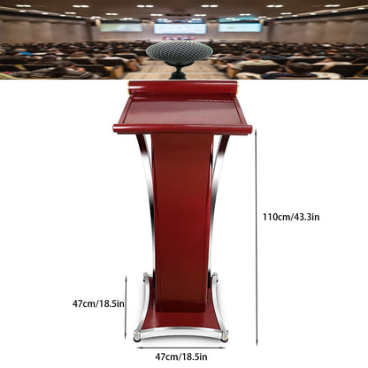 Curved Metal Podium, Brown Stand up Church Pulpit, Stainless Steel Conference Lectern for Office Stage Studio