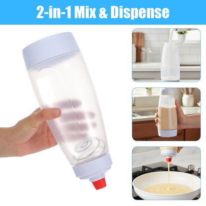 2-Pack Pancake Batter Dispenser and Mixer Bottles with Whisk Balls, 1000ml Large Capacity Squeeze Bottle for Pancakes, Cupcakes, Muffins, Crepes - Dishwasher Safe Baking Tool
