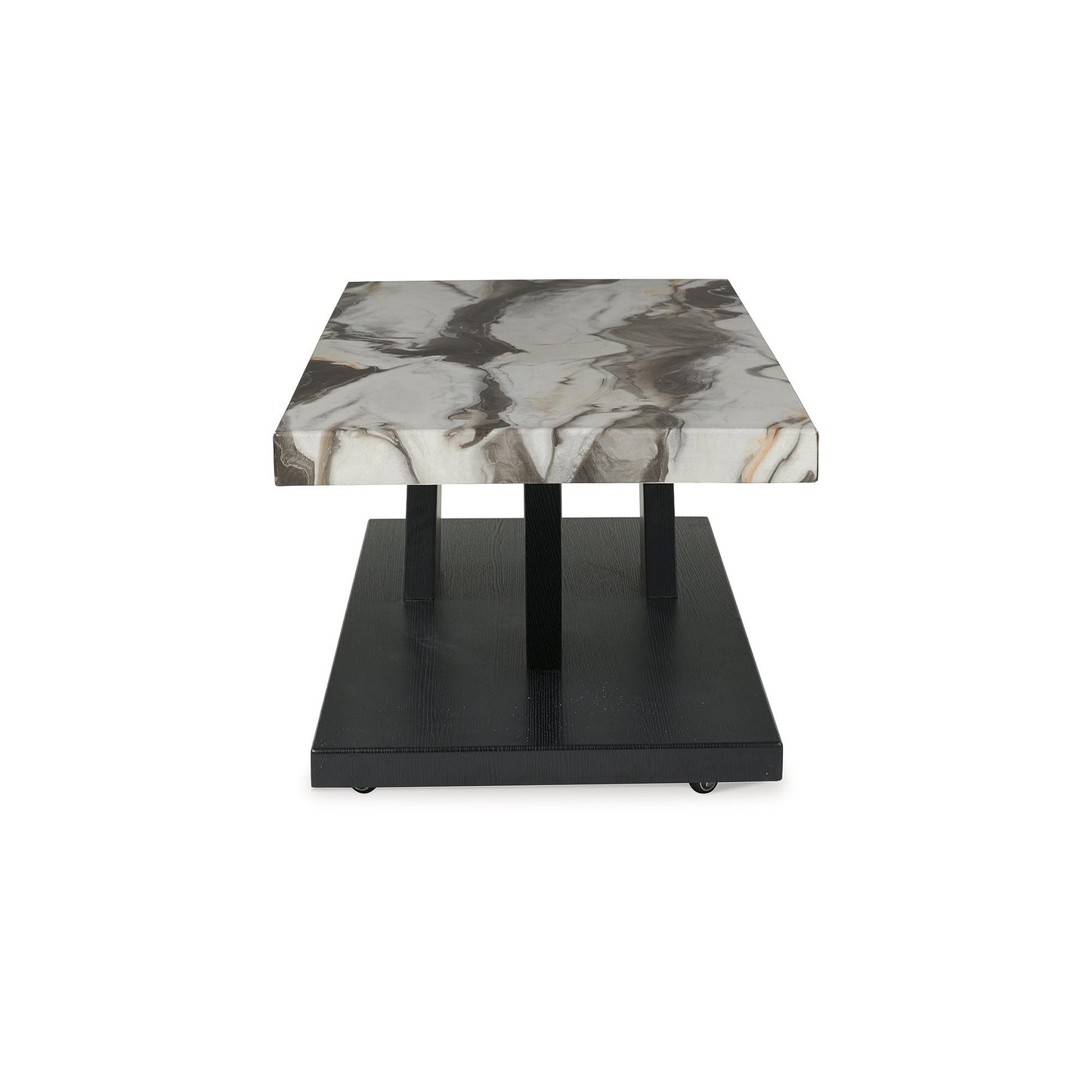 Signature Design by Ashley Cendill Contemporary Faux Marble Table with Casters, Set of 3, White & Black